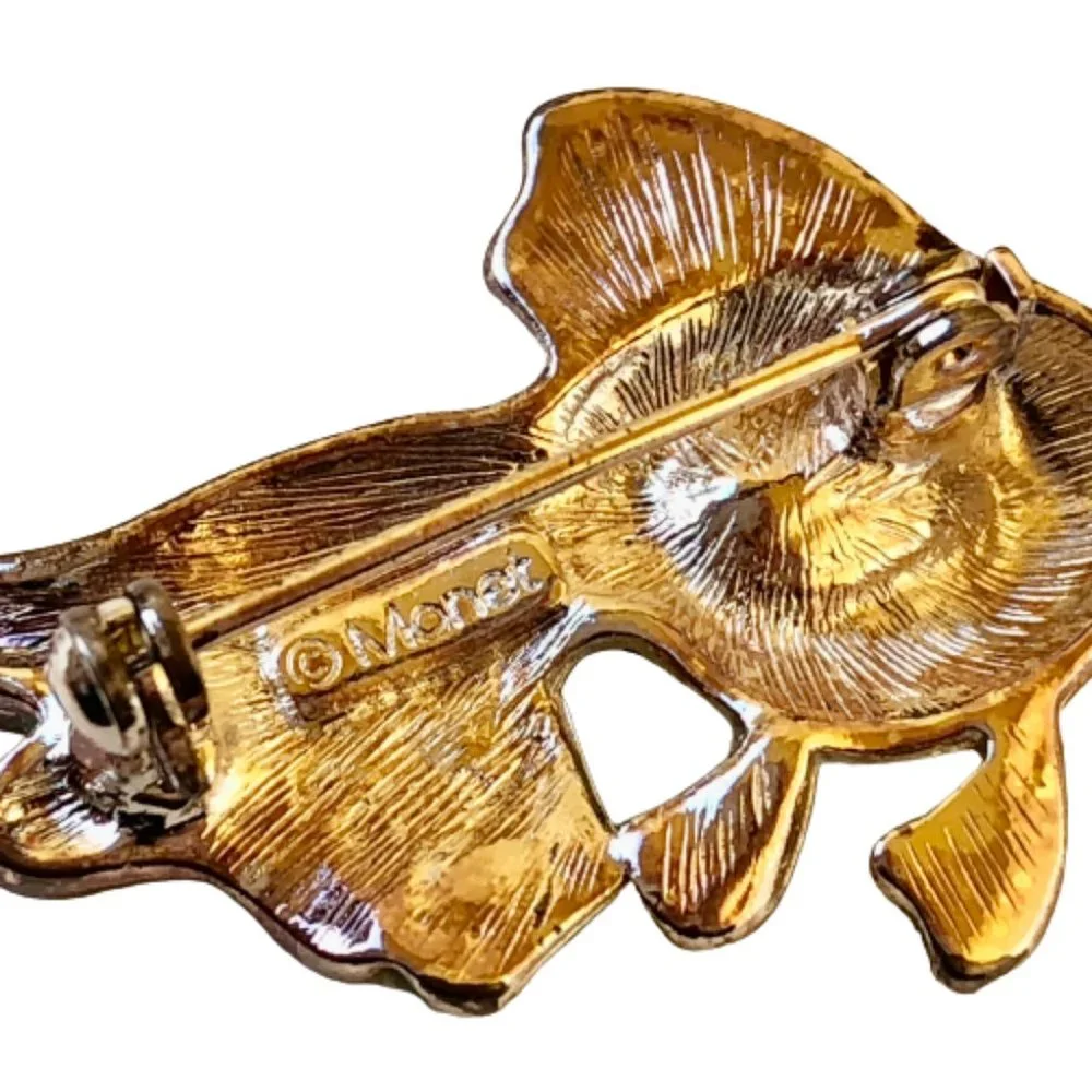 Monet Vintage FISH Brooch Enamel & Rhinestones